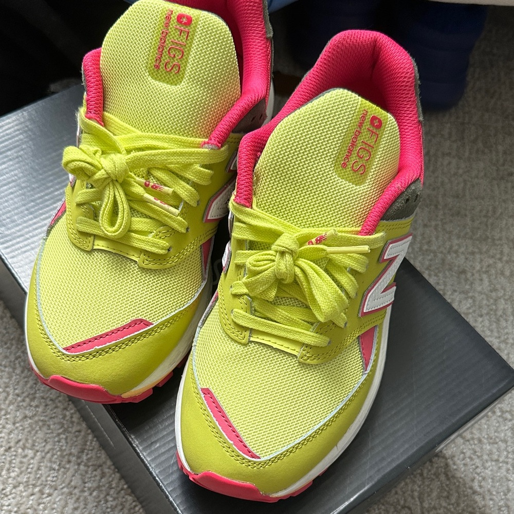 FIGS New Balance Women's Bright Yellow and Pink Sneakers